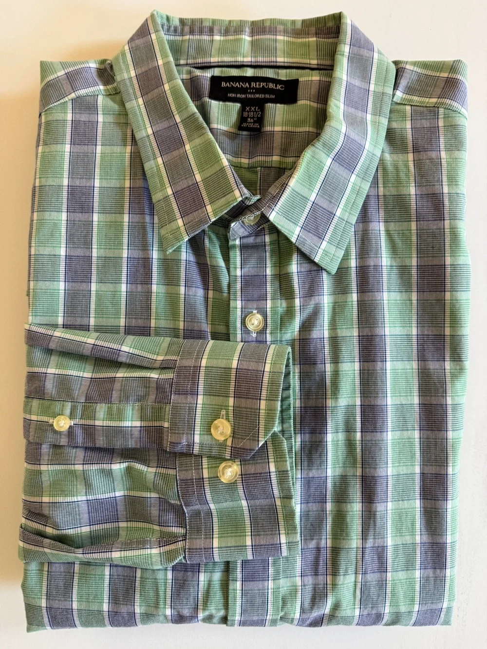 Banana Republic Men’s Non-Iron Tailored Slim Plaid Shirt – XXL 18–18½